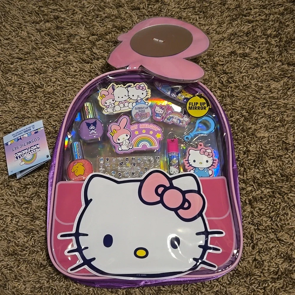 Hello Kitty and Friends Cosmetic Set Backpack Mirror Lip Balm Nail Polish Clips